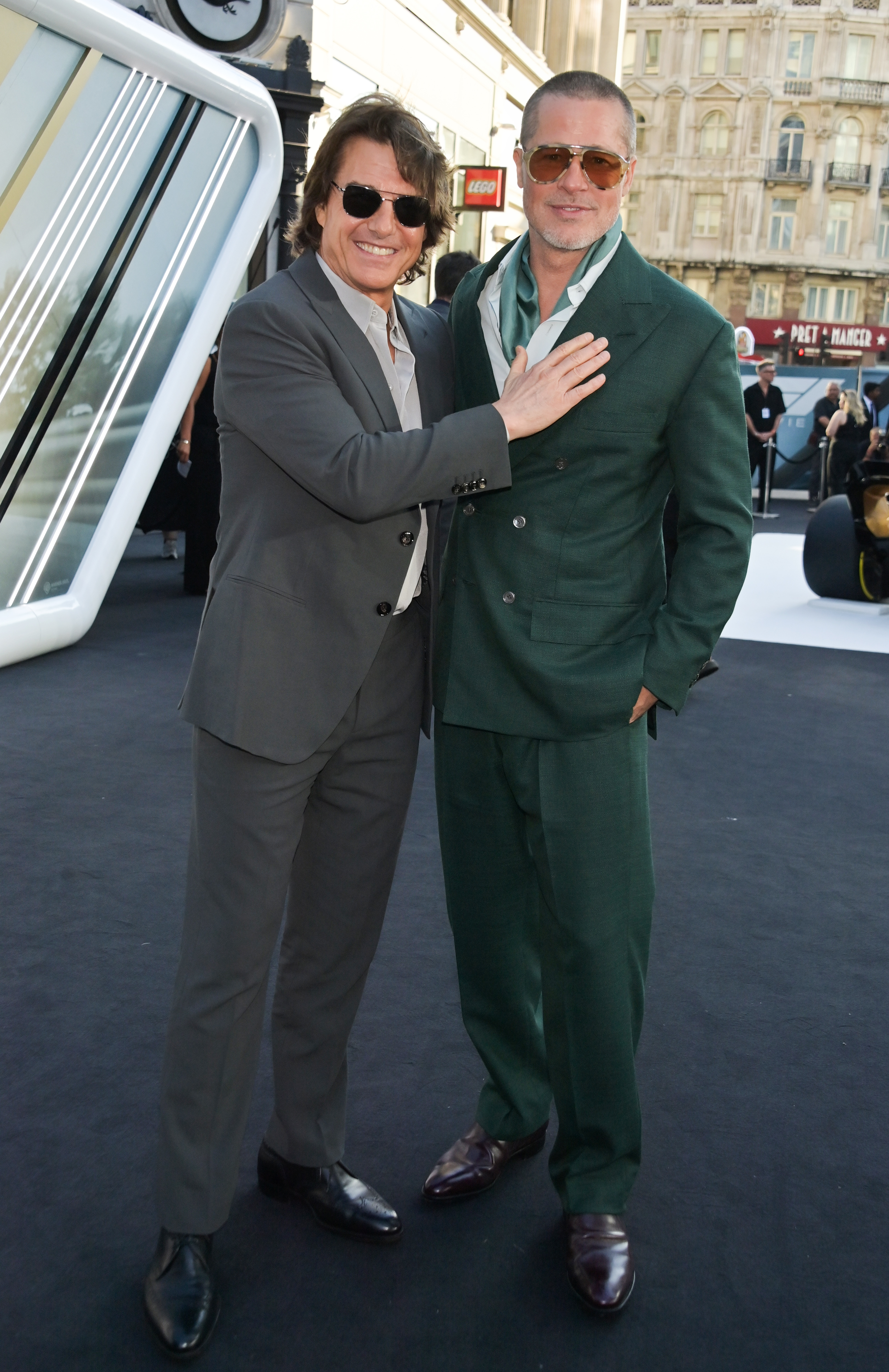 Tom Cruise and Brad Pitt at the 'F1' London premiere.