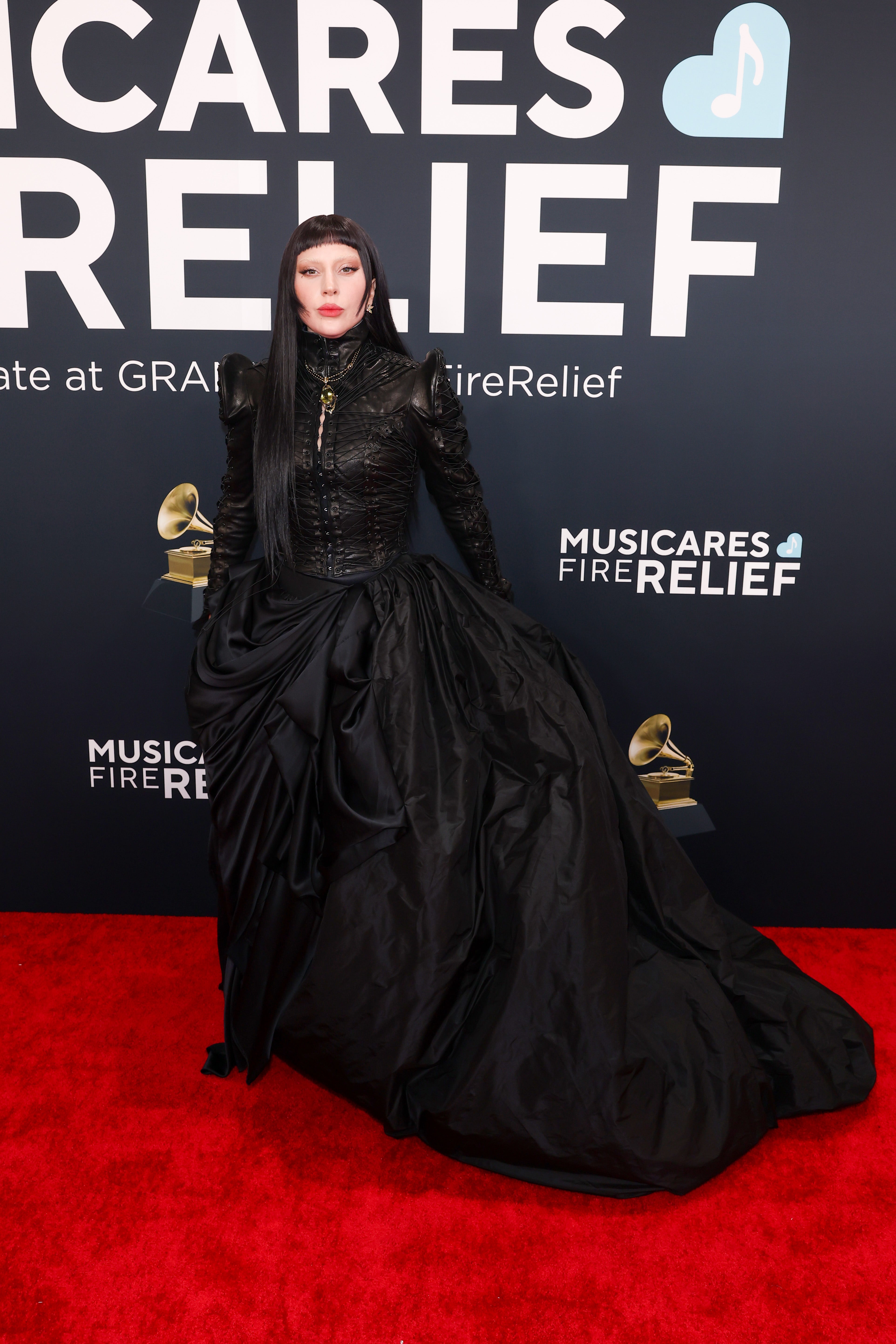 Lady Gaga in a dramatic turtleneck dress