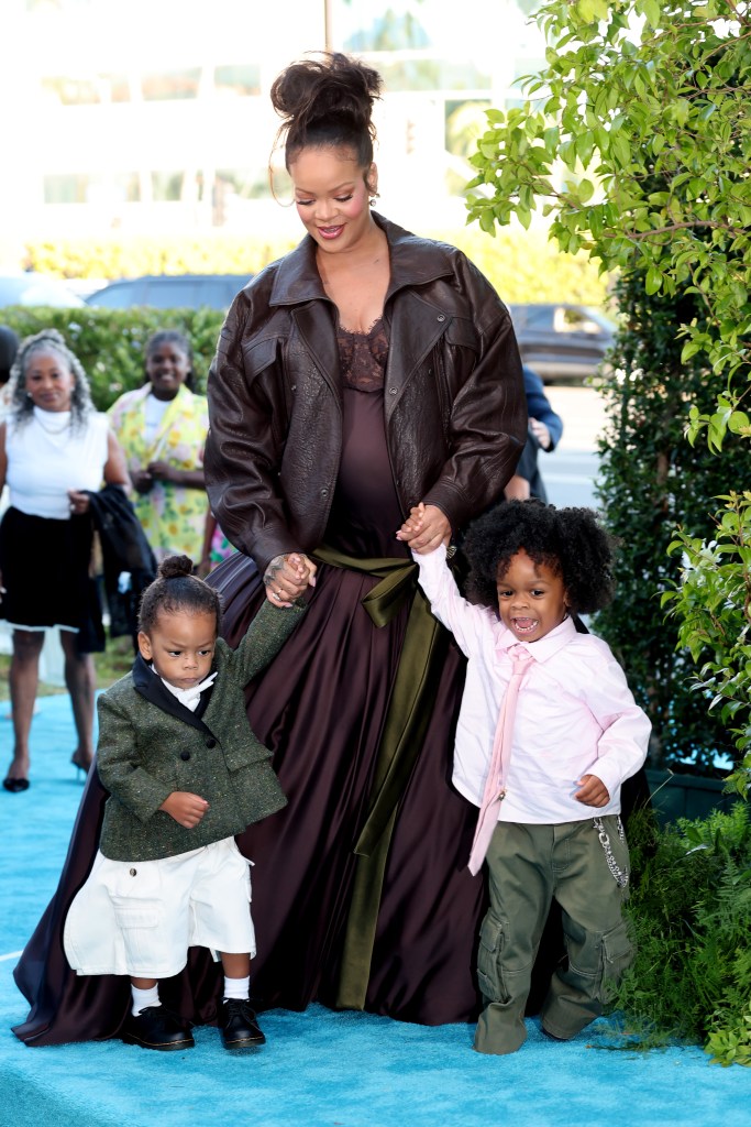 Rihanna and her sons posing at the premiere