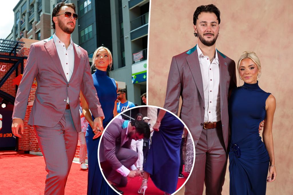 Paul Skenes Assists Girlfriend Livvy Dunne with High Heels at MLB All-Star Red Carpet
