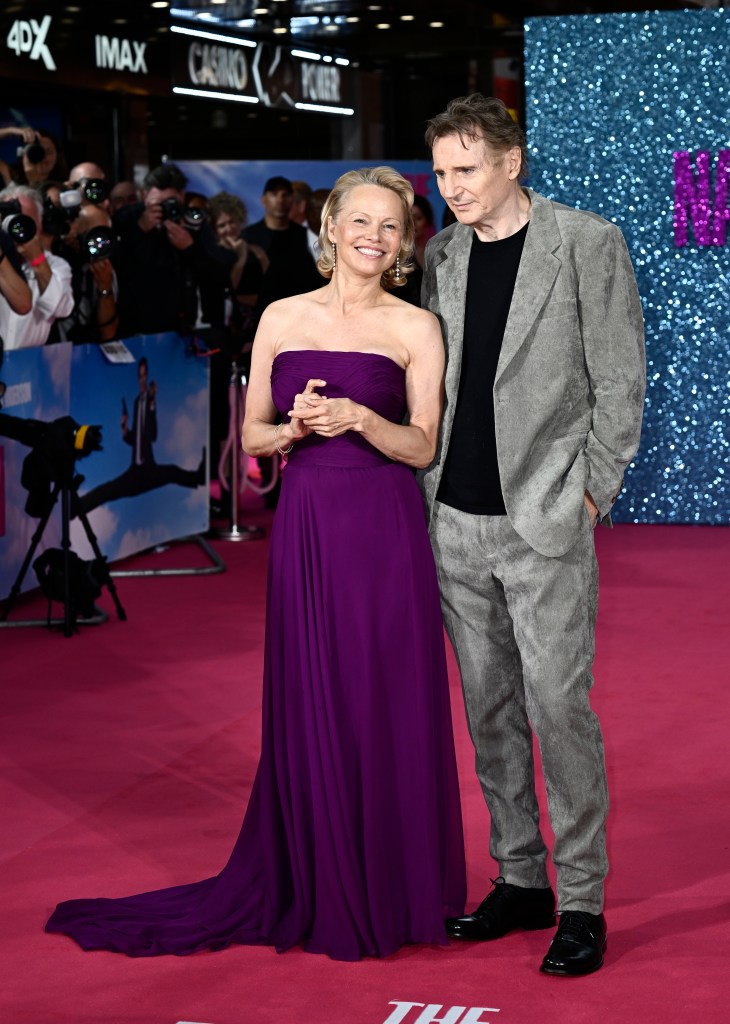 Pamela Anderson and Liam Neeson together at the premiere.