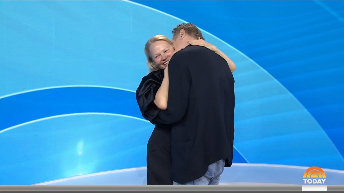 Pamela Anderson and Liam Neeson on the "Today" show in July 2025