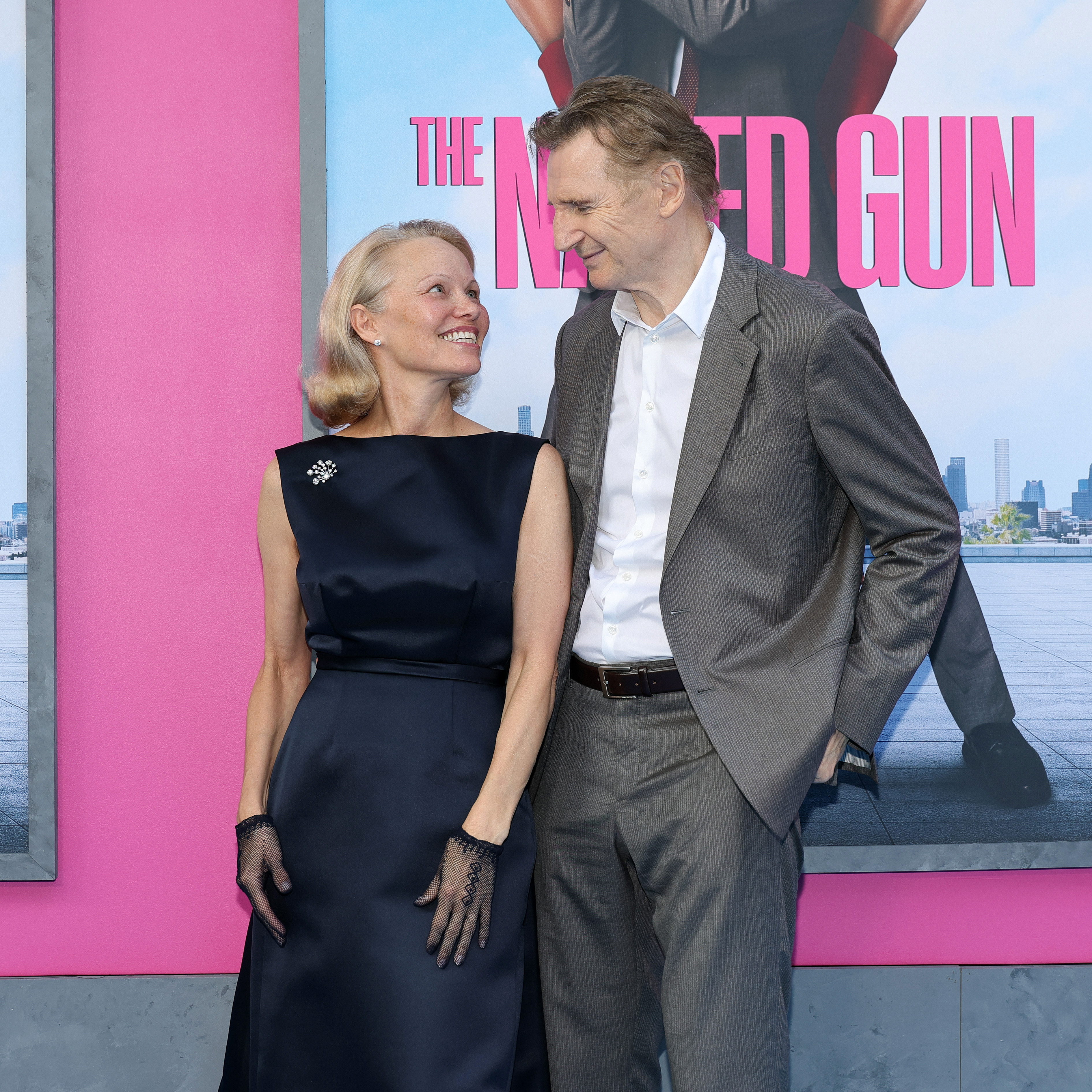Pamela Anderson and Liam Neeson in New York in July 2025
