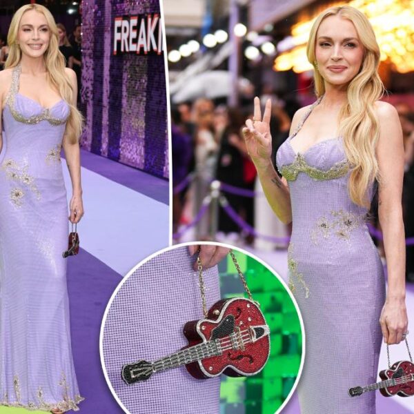 Lindsay Lohan Shines with Bedazzled Guitar Purse at 'Freakier Friday' Premiere