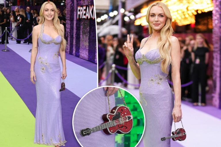 Lindsay Lohan Shines with Bedazzled Guitar Purse at 'Freakier Friday' Premiere