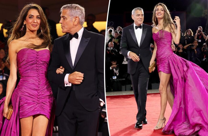 Amal Clooney Dazzles in Fuchsia at Venice Film…