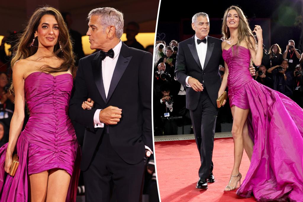 Amal Clooney Dazzles in Fuchsia at Venice Film Festival's '80s-Inspired Red Carpet
