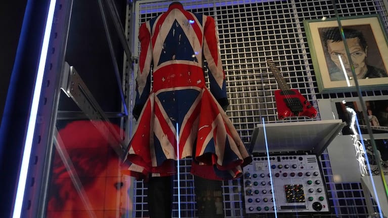 Union Flag frock coat designed by David Bowie and Alexander McQueen, worn during his 1997 birthday concert.