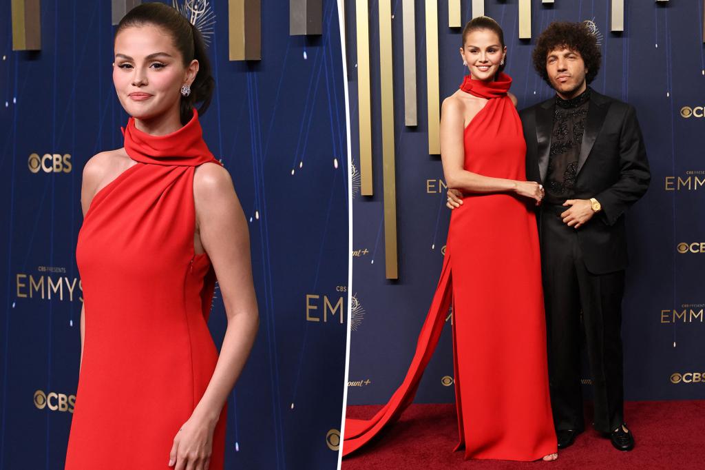 Selena Gomez Shines in Red at the 2025 Emmys with Benny Blanco by Her Side