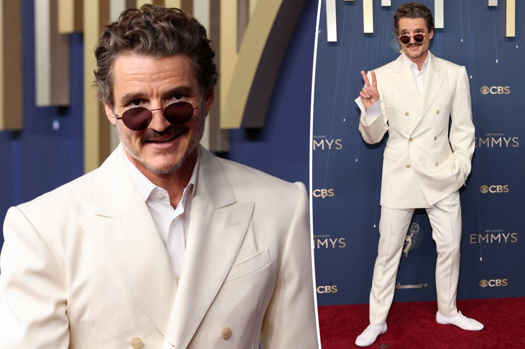 Pedro Pascal Stuns in All-White Ensemble at the 2025 Emmys Red Carpet