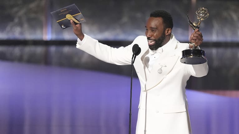Tramell Tillman accepting the award at the Emmy Awards.