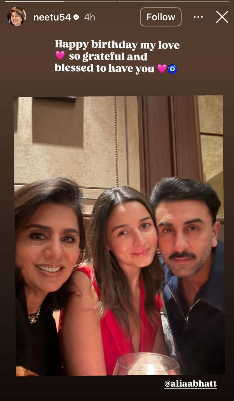 A screenshot of Neetu Kapoor's birthday wish for Ranbir.