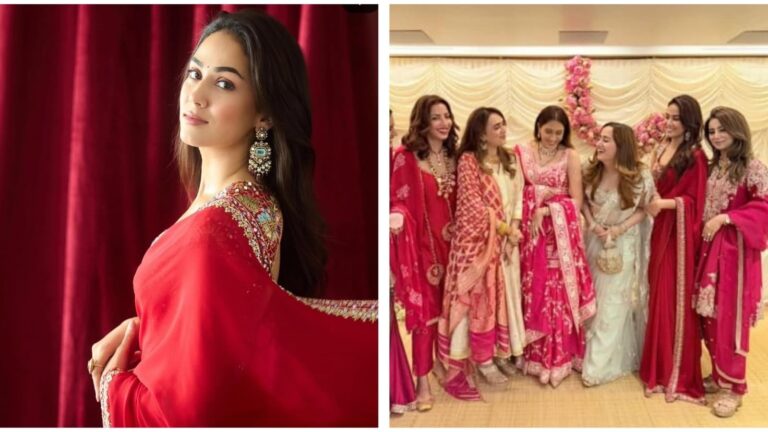 Mira Rajput Shines in Red Saree Celebrating Karwa Chauth with Friends