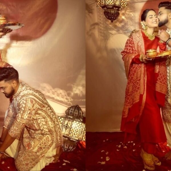 Rocky Jaiswal Touches Hina Khan's Feet on Their First Karwa Chauth