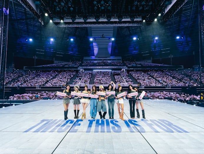 Twice performing on a 360-degree stage