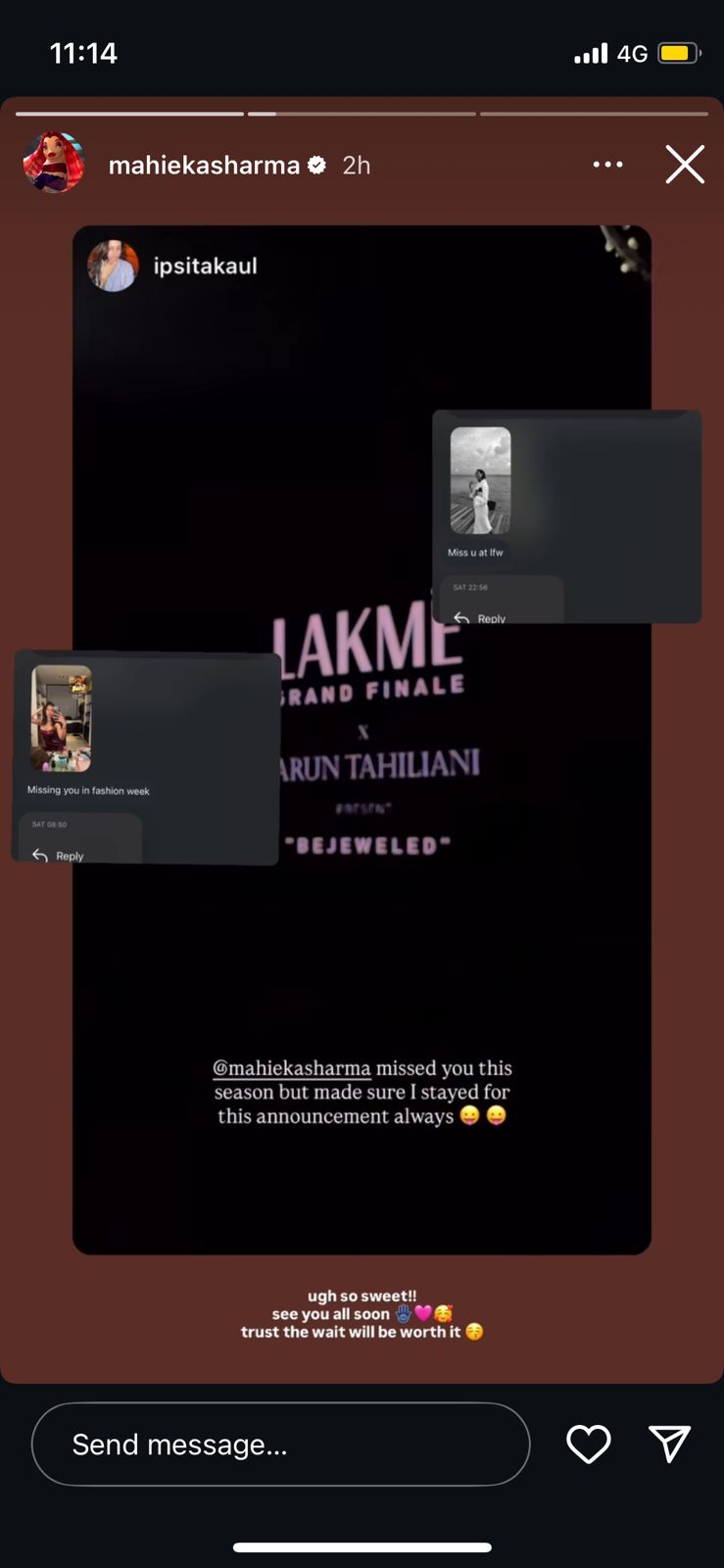 Mahieka Sharma's Instagram story