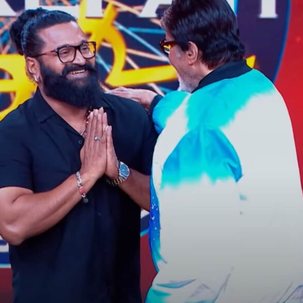 Rishab Shetty Surprises Amitabh Bachchan with a Panche at KBC Event
