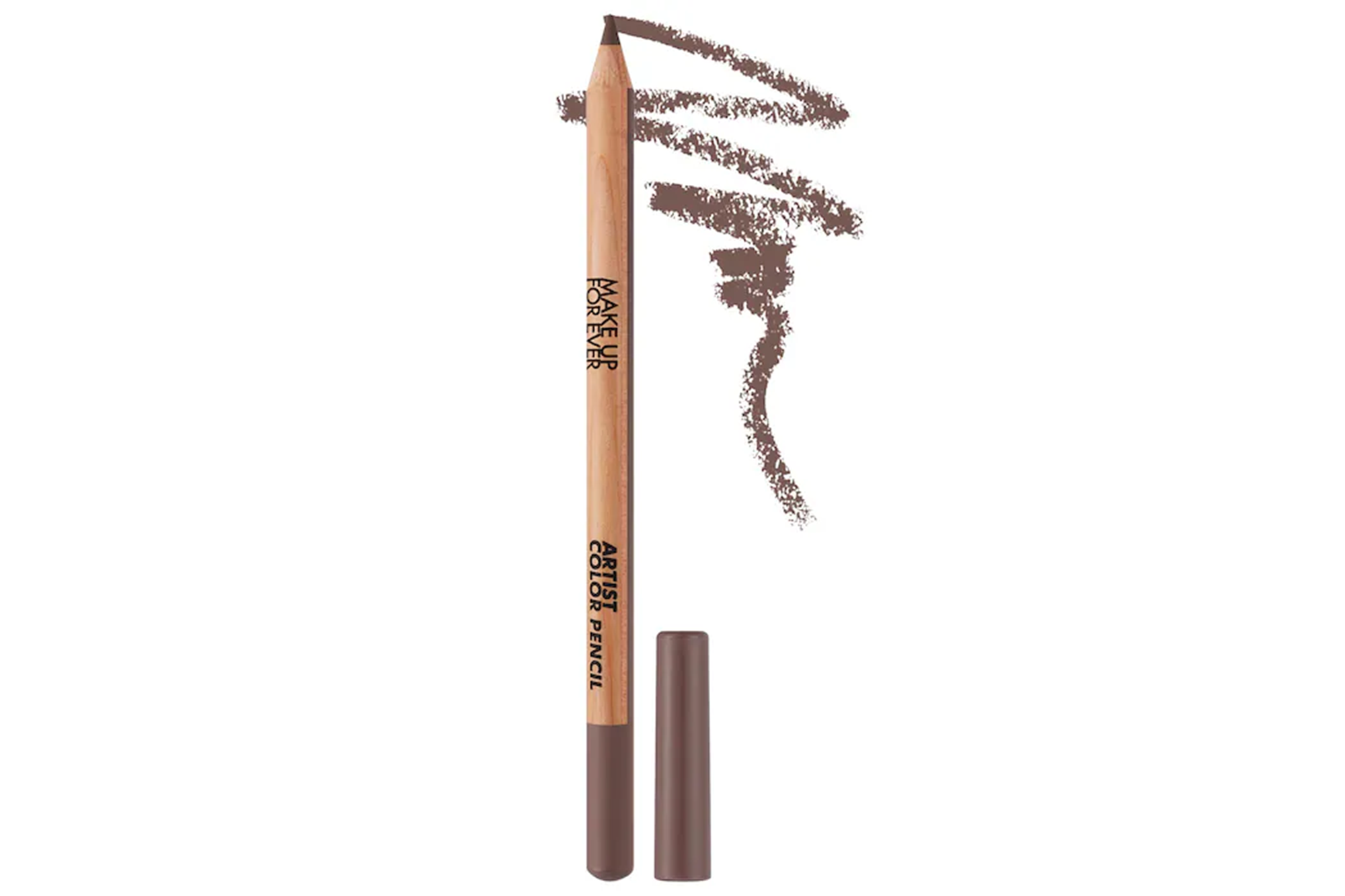 MAKE UP FOR EVER Artist Color Pencil in a brown shade, with swatches.