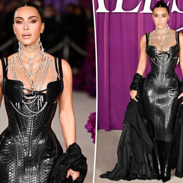 Kim Kardashian Stuns in Leather Corset Dress at ‘All’s Fair’ Premiere