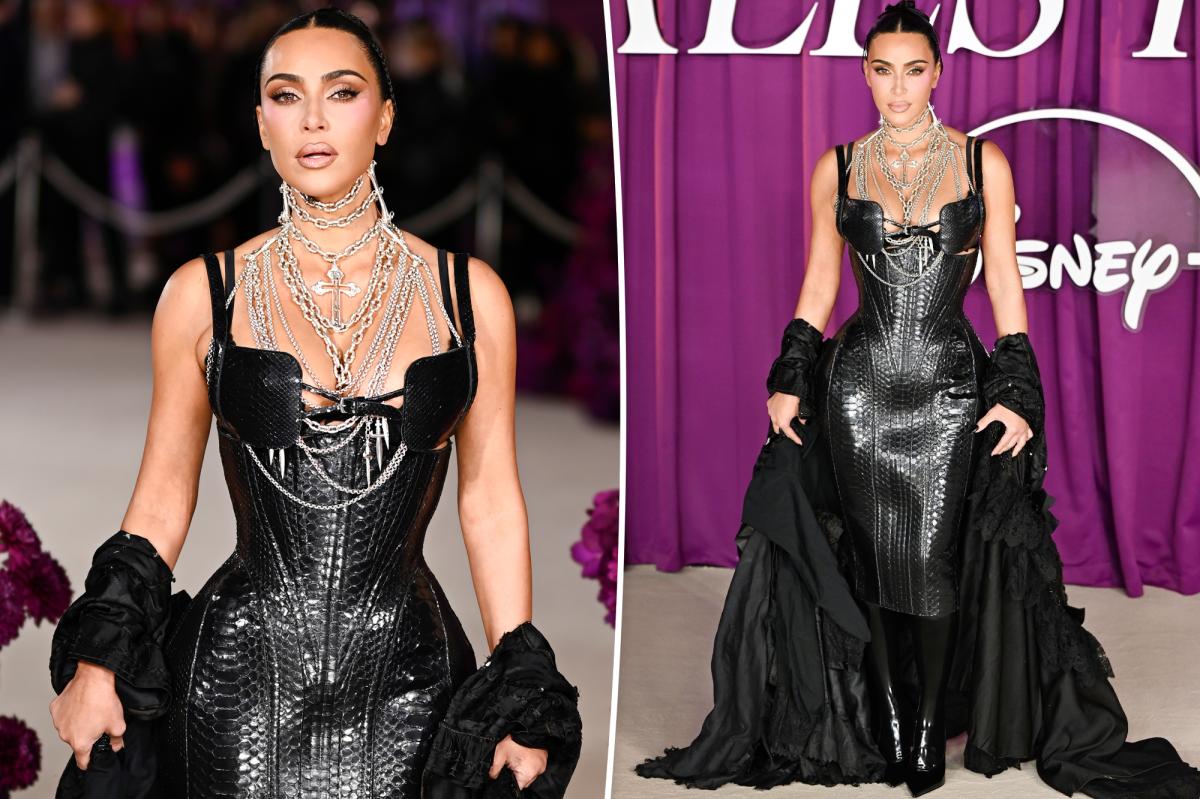Kim Kardashian Stuns in Leather Corset Dress at ‘All’s Fair’ Premiere