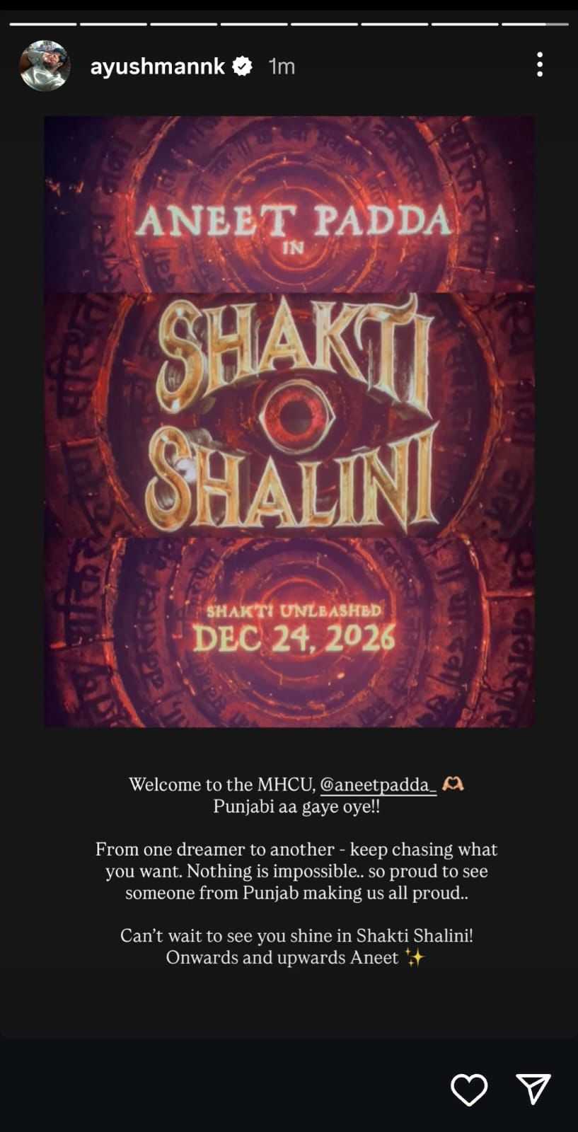 Ayushmann Khurrana celebrates Aneet Padda's entry into the MHCU.