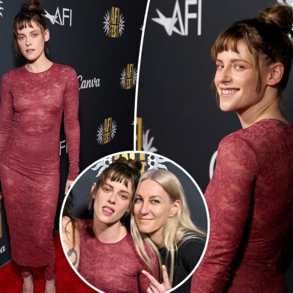 Kristen Stewart Stuns in Sheer Lace Dress and Leggings Look