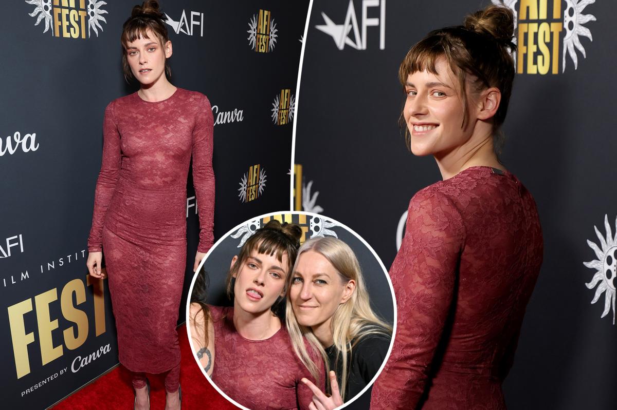 Kristen Stewart Stuns in Sheer Lace Dress and Leggings Look