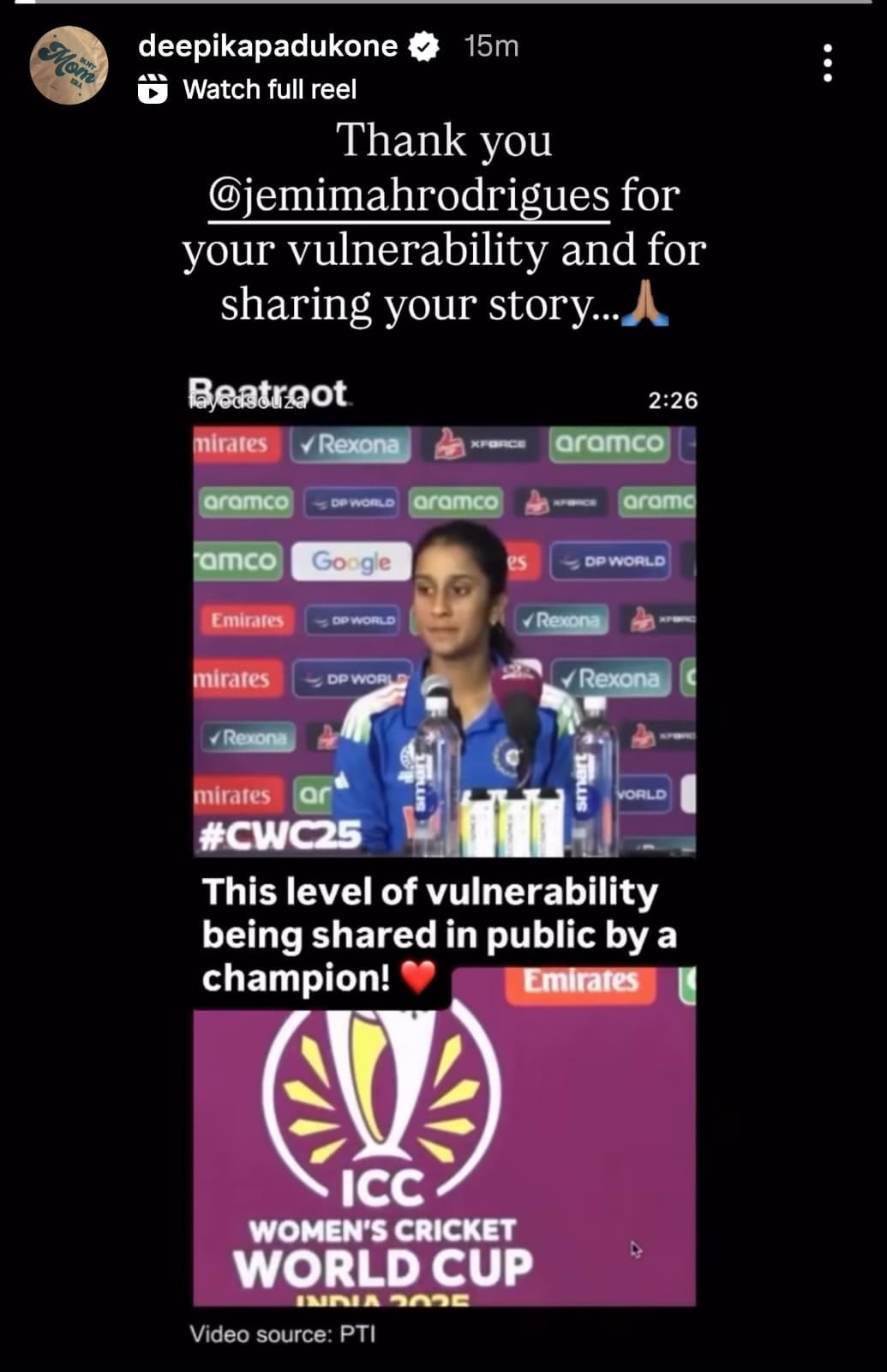 Deepika's Instagram Story.