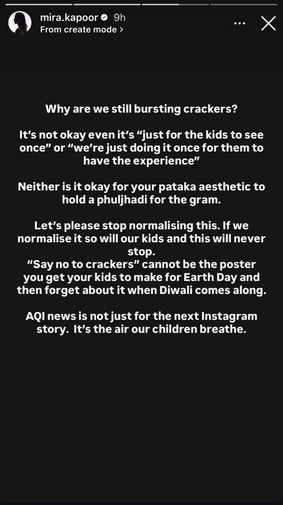 Mira Rajput on poor air quality after Diwali.