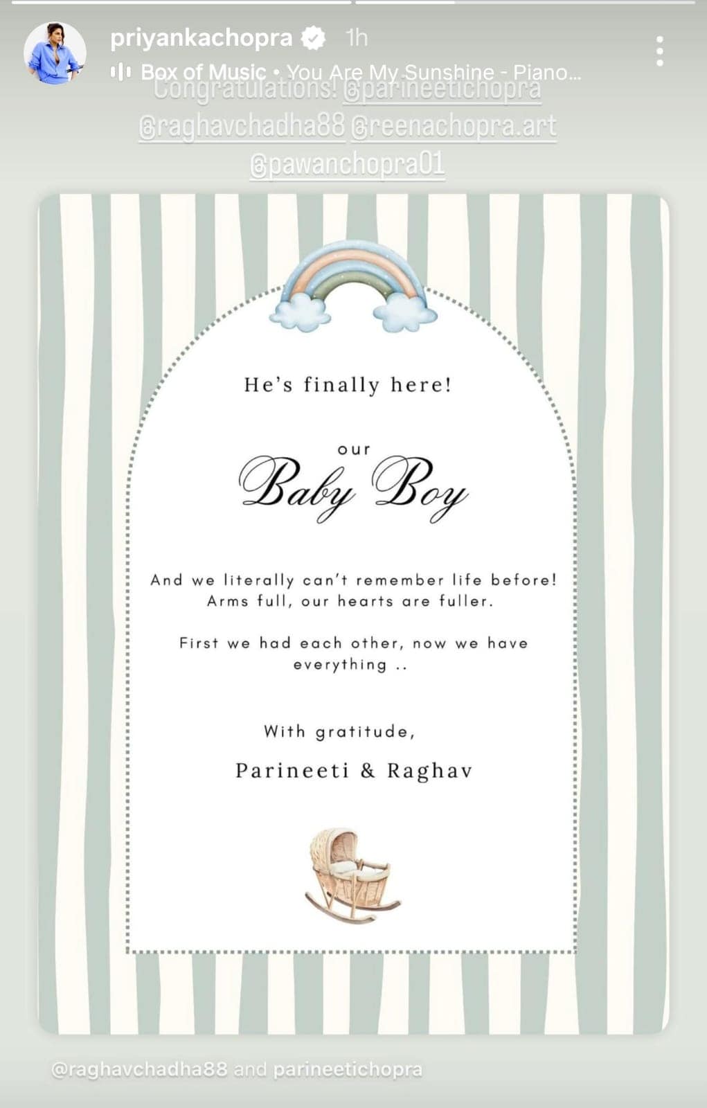 Priyanka's emotional Insta Story.